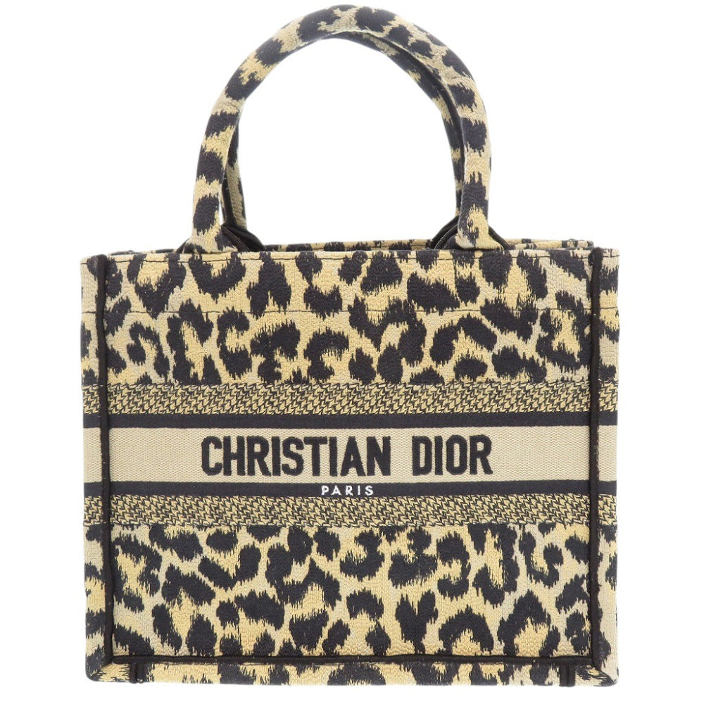 美品 クリスチャンディオール ブックトート スモール レディーディオール キャンバス ブラウン レオパード柄 トートバッグ 茶 0395【中古】Christian Dior