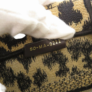 美品 クリスチャンディオール ブックトート スモール レディーディオール キャンバス ブラウン レオパード柄 トートバッグ 茶 0395【中古】Christian Dior