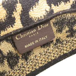 美品 クリスチャンディオール ブックトート スモール レディーディオール キャンバス ブラウン レオパード柄 トートバッグ 茶 0395【中古】Christian Dior