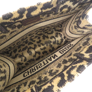 美品 クリスチャンディオール ブックトート スモール レディーディオール キャンバス ブラウン レオパード柄 トートバッグ 茶 0395【中古】Christian Dior