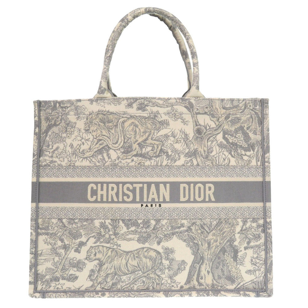 新品同様 クリスチャン ディオール ブックトート ラージ トートバッグ キャンバス グレー 0398【中古】Christian Dior