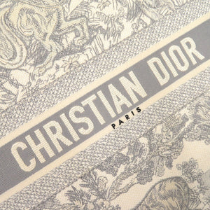 新品同様 クリスチャン ディオール ブックトート ラージ トートバッグ キャンバス グレー 0398【中古】Christian Dior