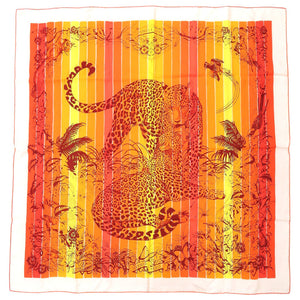 美品 エルメス カレ90 JUNGLE LOVE RAINBOW ジャングルラブ H003369S 08 シルク オレンジ スカーフ 0457【中古】HERMES
