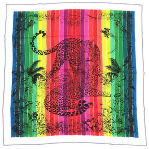 新品同様 エルメス カレ90 JUNGLE LOVE RAINBOW スカーフ レオパード 動物 アニマル ストール ショール シルク 【中古】HERMES