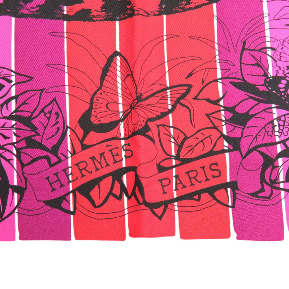 新品同様 エルメス カレ90 JUNGLE LOVE RAINBOW スカーフ レオパード 動物 アニマル ストール ショール シルク 【中古】HERMES