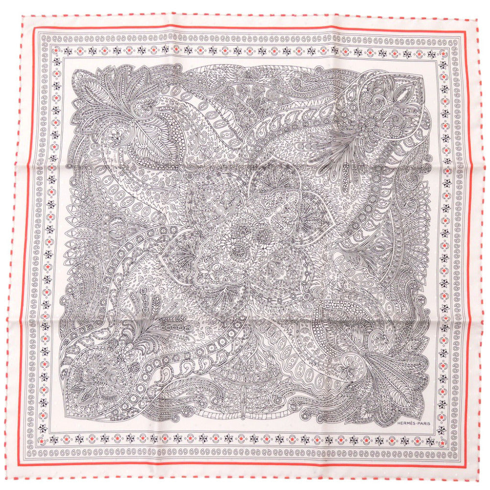 新品同様 エルメス カレ55 Le Jardin de la Maharani マハラニの庭 シルク ホワイト オレンジ スカーフ 0475【中古】HERMES