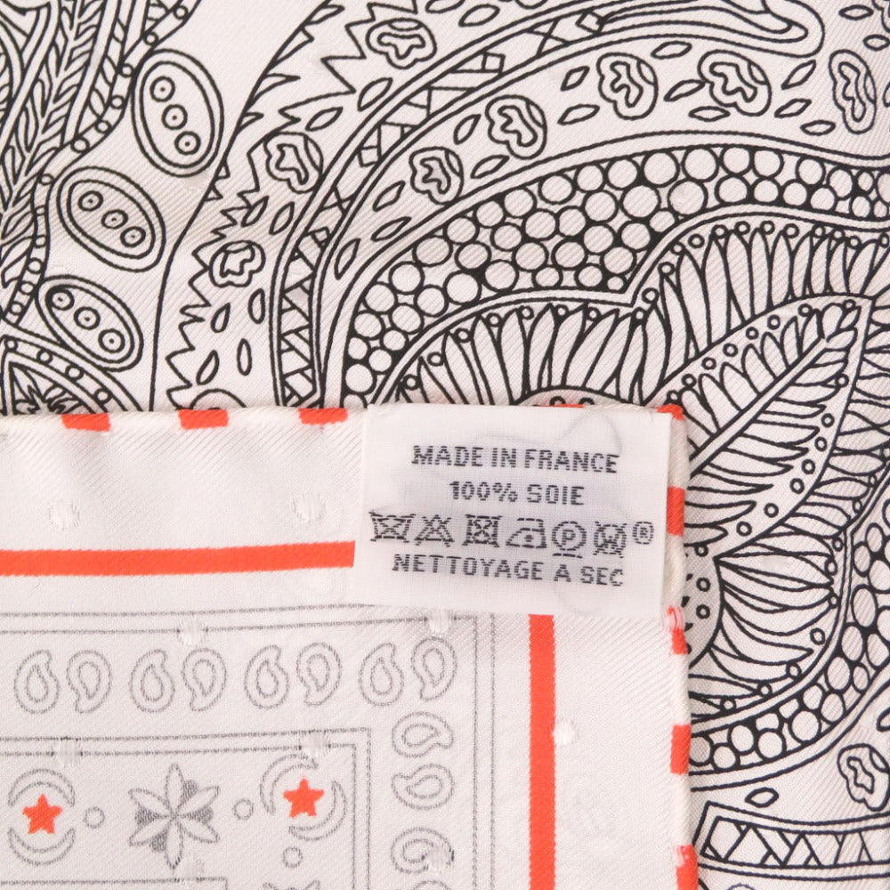 新品同様 エルメス カレ55 Le Jardin de la Maharani マハラニの庭 シルク ホワイト オレンジ スカーフ 0475【中古】HERMES