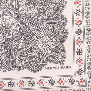 新品同様 エルメス カレ55 Le Jardin de la Maharani マハラニの庭 シルク ホワイト オレンジ スカーフ 0475【中古】HERMES