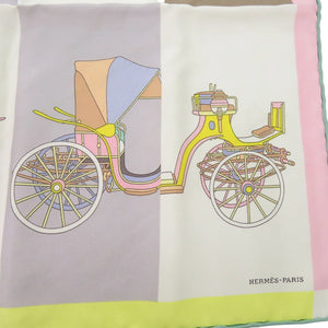美品 エルメス ポケットチーフ カレ45 プチカレ 精巧な馬車 スカーフ シルク マルチカラー 0508【中古】HERMES