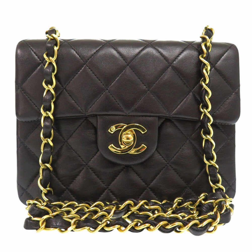 美品 シャネル ミニマトラッセ ラムスキン レザー ブラック ショルダーバッグ 黒 0557【中古】CHANEL