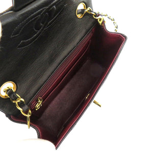 美品 シャネル ミニマトラッセ ラムスキン レザー ブラック ショルダーバッグ  黒 0557【中古】CHANEL