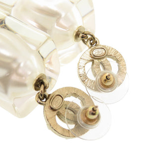 美品 シャネル ココマーク フェイクパール プラスチック ストーン ゴールド ピアス 0563【中古】CHANEL
