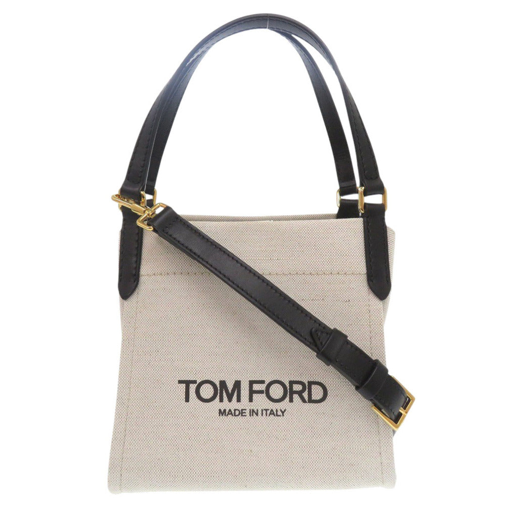 新品同様 トムフォード 2way L1775024AAX キャンバス/レザー ホワイト トートバッグ 白 0568【中古】TOM FORD