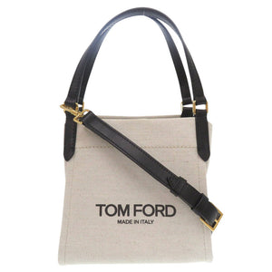 新品同様 トムフォード 2way L1775024AAX キャンバス/レザー ホワイト トートバッグ 白 0568【中古】TOM FORD
