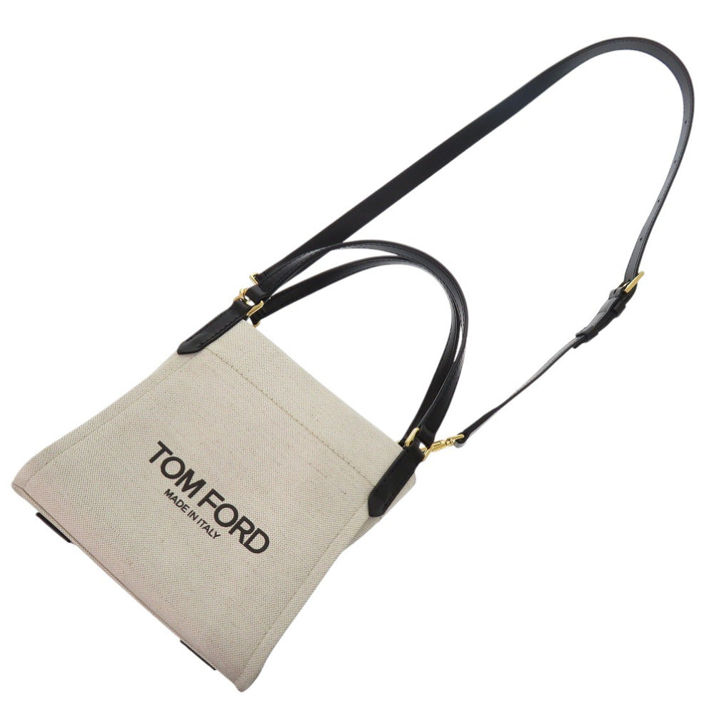 新品同様 トムフォード 2way L1775024AAX キャンバス/レザー ホワイト トートバッグ 白 0568【中古】TOM FORD