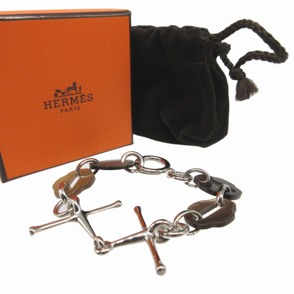 美品 エルメス ムスクトン シルバー925 バッファローホーン ブラウン 茶 ブレスレット 0572【中古】HERMES