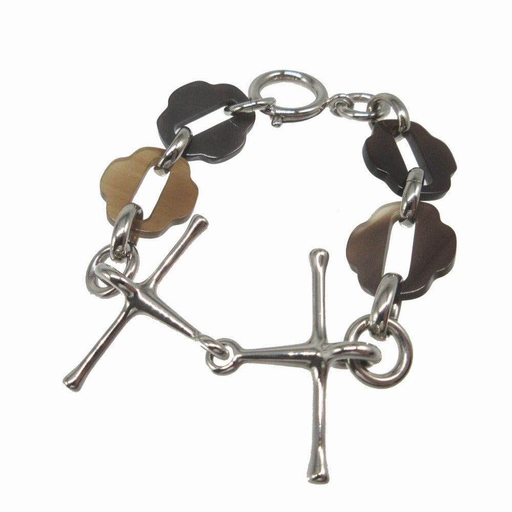 美品 エルメス ムスクトン シルバー925 バッファローホーン ブラウン 茶 ブレスレット 0572【中古】HERMES