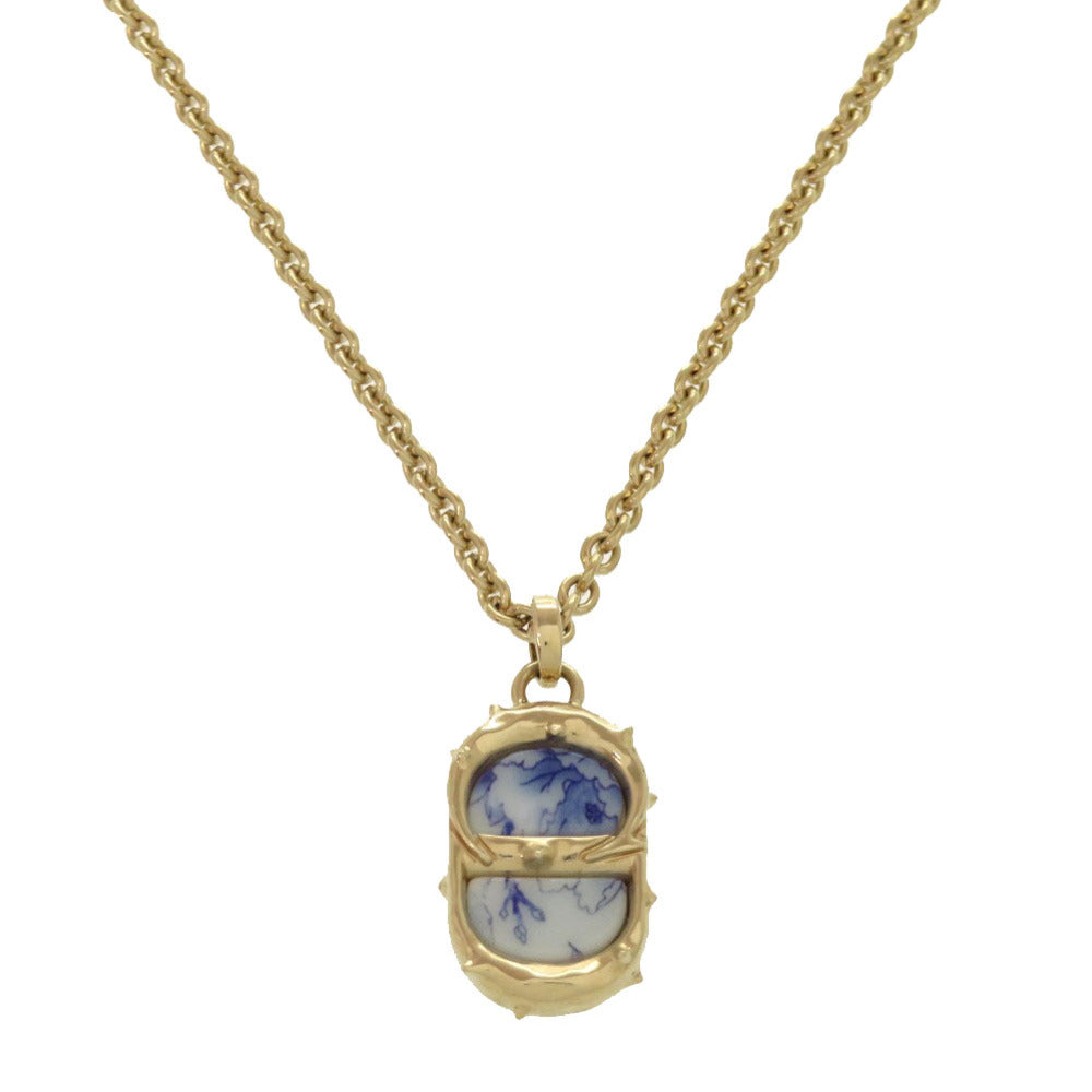 美品 ディオール CDアイコン ロゴ ゴールド ブルー ネックレス アクセサリー 0575 【中古】 Dior