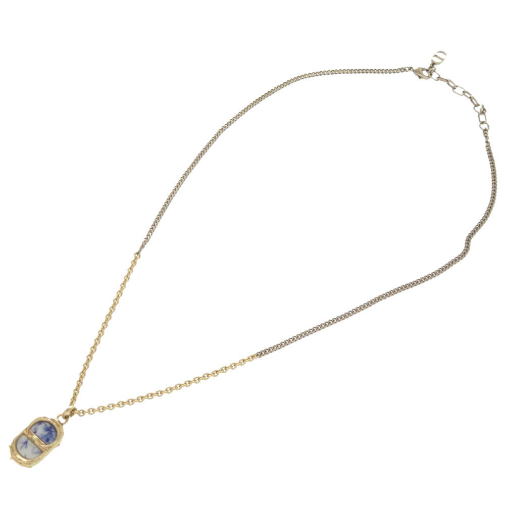 美品 ディオール CDアイコン ロゴ ゴールド ブルー ネックレス アクセサリー 0575 【中古】 Dior
