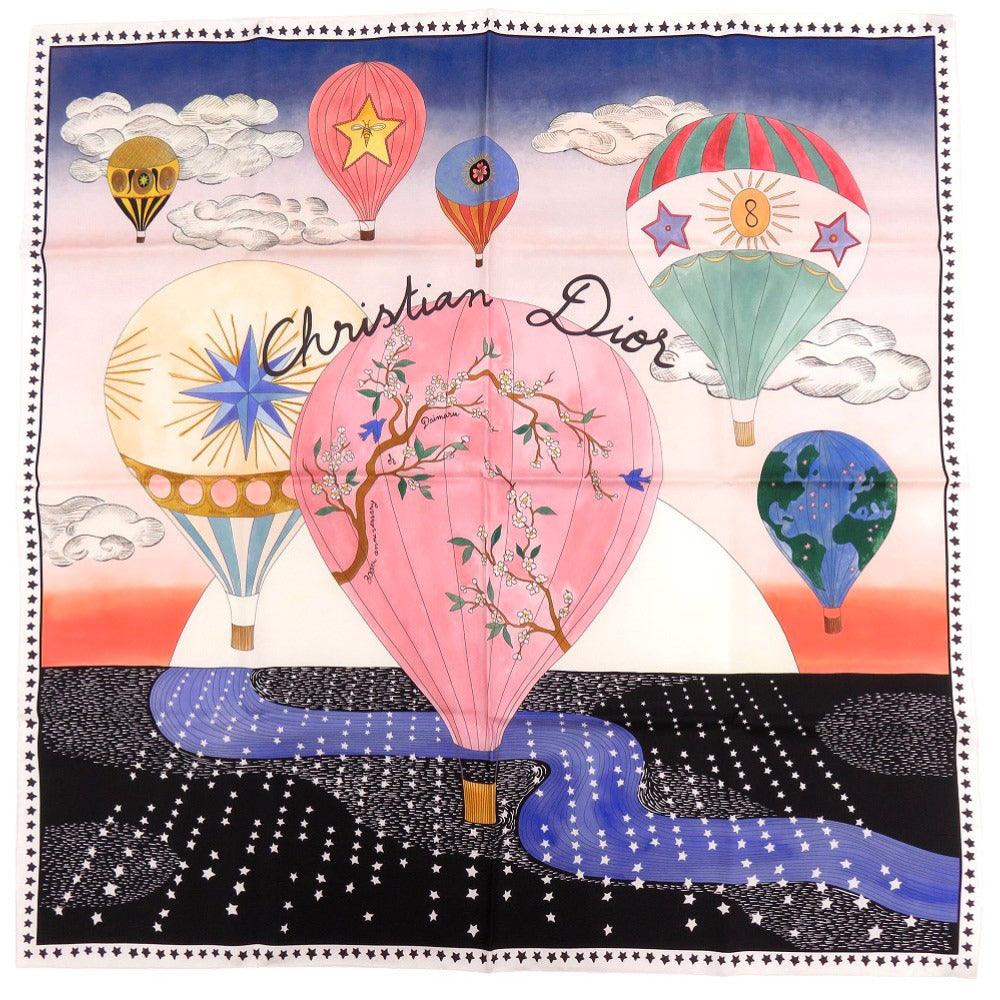 美品 クリスチャンディオール 気球 シルク マルチカラー スカーフ 0577【中古】Christian Dior