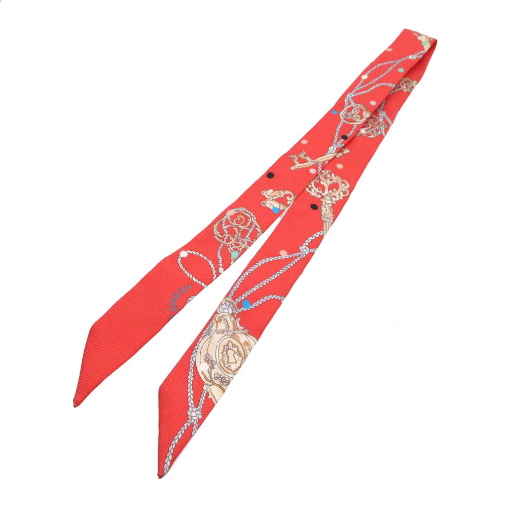 新品同様 エルメス ツイリードール レクレアポア 鍵 水玉 スカーフ シルク グレナデン/ベージュ/マルチカラー 0585【中古】HERMES