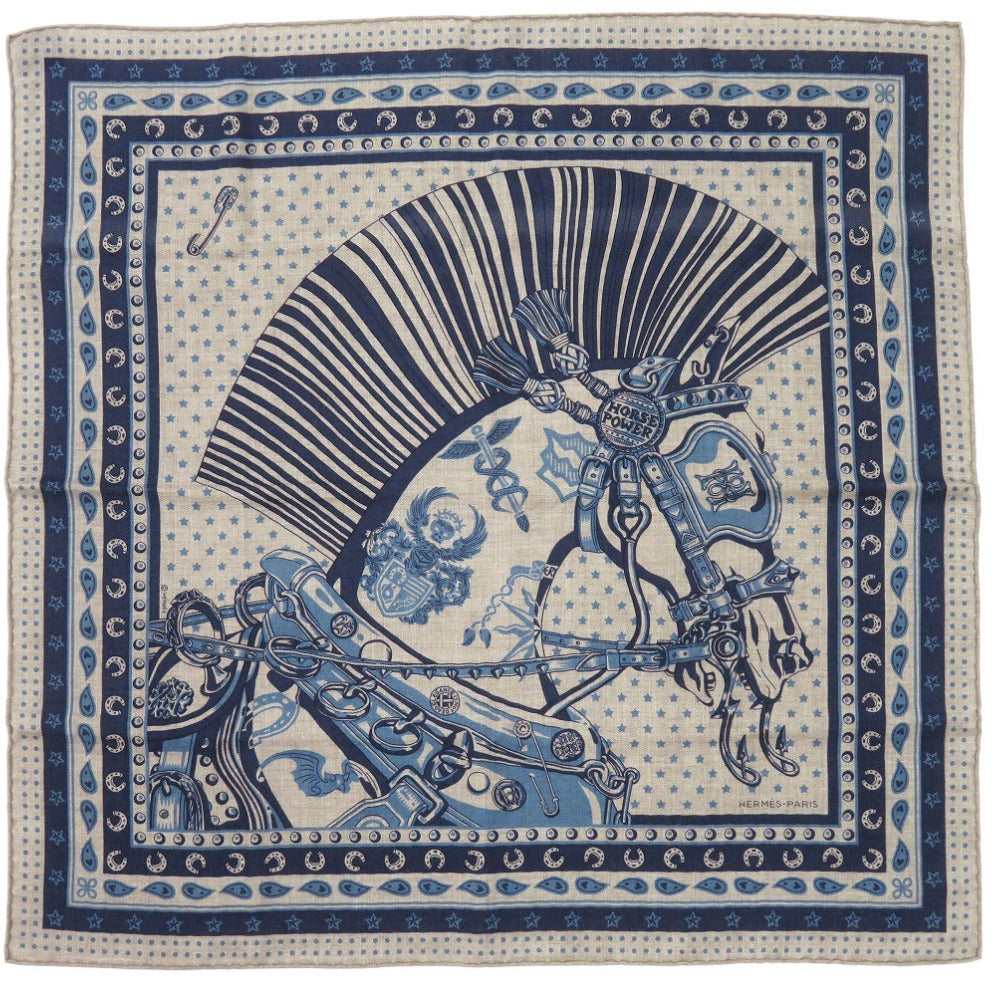 未使用品 エルメス カレH 65 シュヴァル パンク バンダナ Cheval Punk Bandana シルク カシミヤ エトゥープ 0586【中古】HERMES