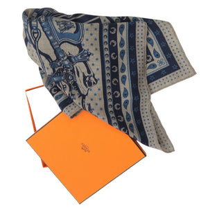 未使用品 エルメス カレH 65 シュヴァル パンク バンダナ Cheval Punk Bandana シルク カシミヤ エトゥープ 0586【中古】HERMES