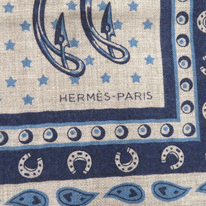 未使用品 エルメス カレH 65 シュヴァル パンク バンダナ Cheval Punk Bandana シルク カシミヤ エトゥープ 0586【中古】HERMES