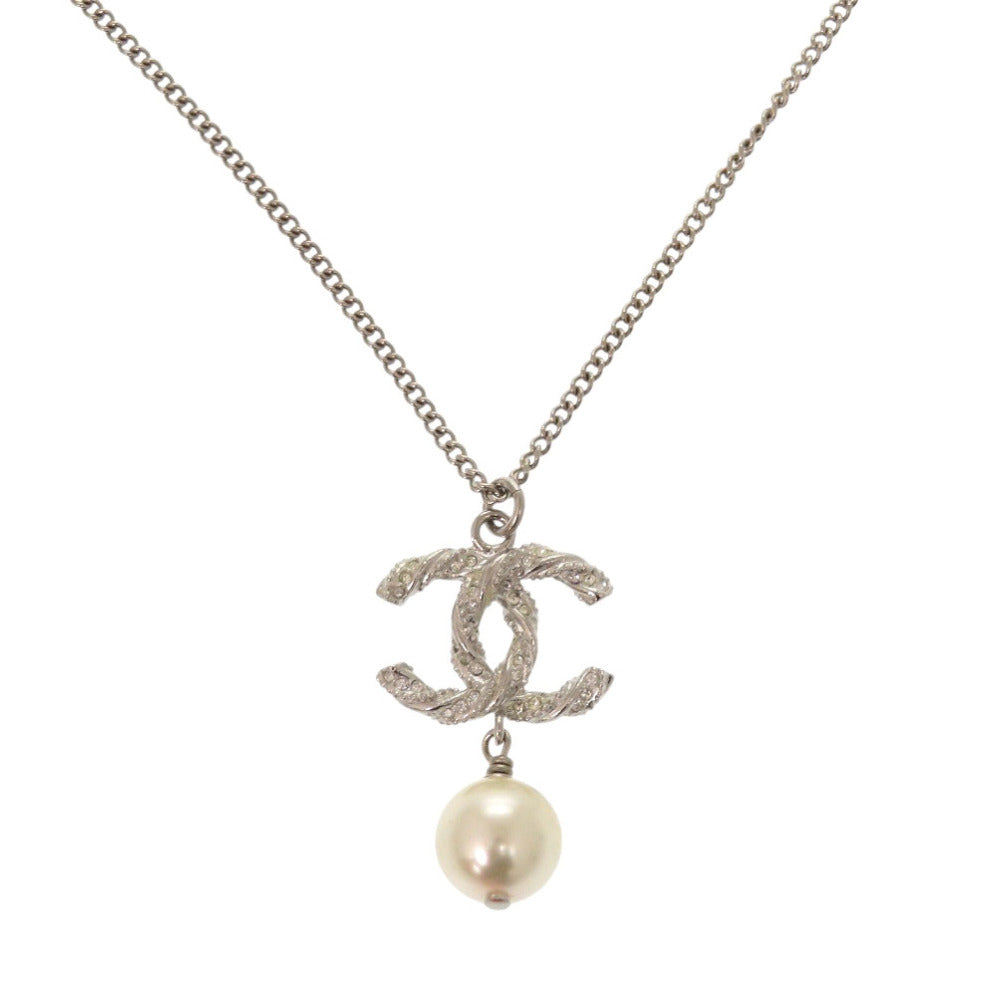 美品 シャネル ココマーク B15V フェイクパール メタル シルバー ネックレス 0653【中古】CHANEL
