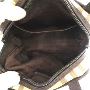 新品同様 バーバリー ノバチェック PVCコーティングキャンバス/レザー ベージュ ハンドバッグ 茶 0702【中古】BURBERRY