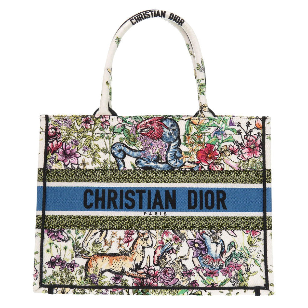 新品同様 クリスチャン ディオール ブックトート ミディアムトートバッグ キャンバス ホワイト 0723【中古】Christian Dior