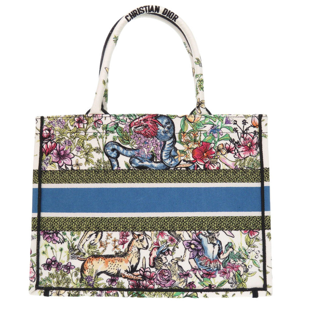 新品同様 クリスチャン ディオール ブックトート ミディアムトートバッグ キャンバス ホワイト 0723【中古】Christian Dior