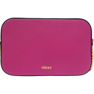 未使用 ヴェルサーチ ヴィルトゥス VIRTUS チェーン ショルダーバッグ ポーチ メタルアイコン レザー ピンク 0727【中古】VERSACE