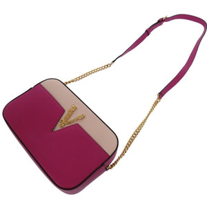 未使用 ヴェルサーチ ヴィルトゥス VIRTUS チェーン ショルダーバッグ ポーチ メタルアイコン レザー ピンク 0727【中古】VERSACE