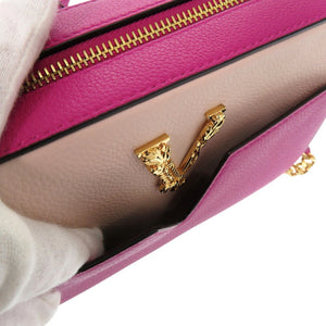未使用 ヴェルサーチ ヴィルトゥス VIRTUS チェーン ショルダーバッグ ポーチ メタルアイコン レザー ピンク 0727【中古】VERSACE