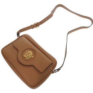 未使用 ヴェルサーチ メデューサ ショルダーバッグ キャメル エンブレム レザー キャメル 0728【中古】VERSACE