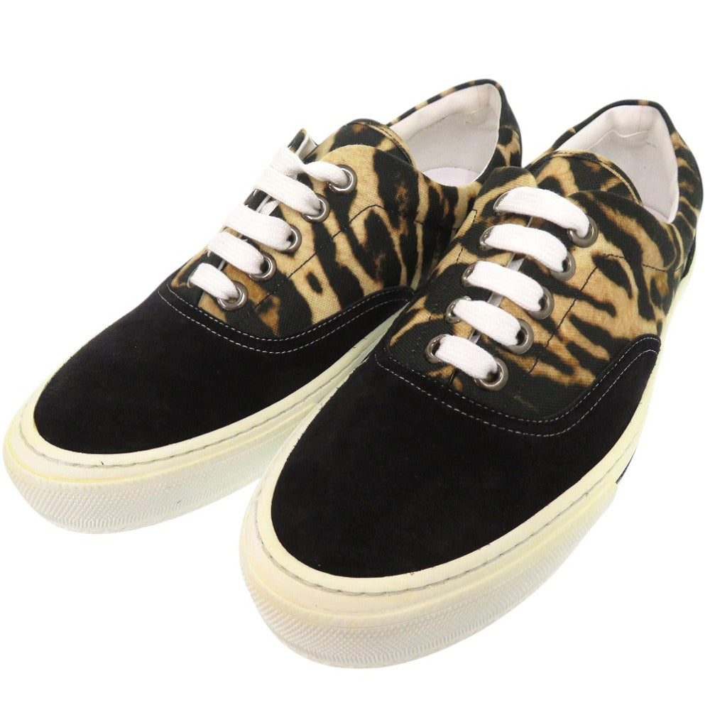 新品同様 バーバリー レオパード切替 ロートップスニーカー UK6 26cm 8017125 A1189 スニーカー キャンバス ブラック／ハニー 0753【中古】BURBERRY