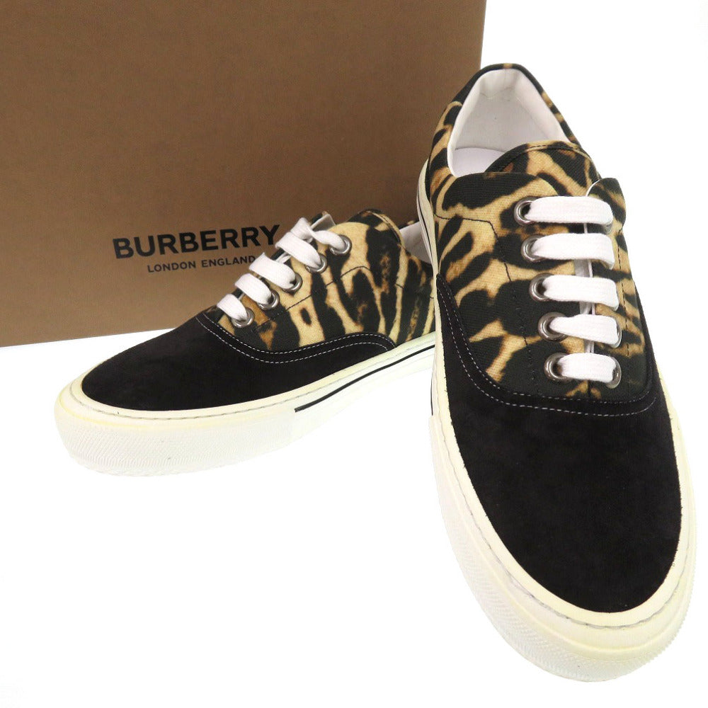 新品同様 バーバリー レオパード切替 ロートップスニーカー UK6 26cm 8017125 A1189 スニーカー キャンバス ブラック／ハニー 0753【中古】BURBERRY