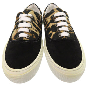 新品同様 バーバリー レオパード切替 ロートップスニーカー UK6 26cm 8017125 A1189 スニーカー キャンバス ブラック／ハニー 0753【中古】BURBERRY