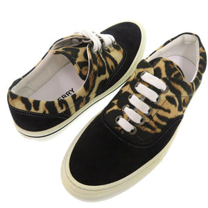 新品同様 バーバリー レオパード切替 ロートップスニーカー UK6 26cm 8017125 A1189 スニーカー キャンバス ブラック／ハニー 0753【中古】BURBERRY