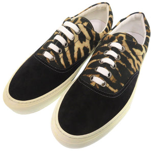 未使用品 バーバリー レオパード切替 ロートップ ローカット スニーカー 27.5cm 8017125 A1189 キャンバス スウェード ブラック ハニー 0754【中古】BURBERRY