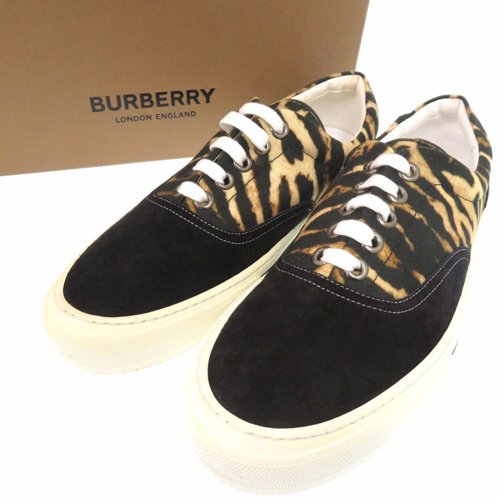 未使用品 バーバリー レオパード切替 ロートップ ローカット スニーカー 27.5cm 8017125 A1189 キャンバス スウェード ブラック ハニー 0754【中古】BURBERRY