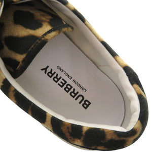 未使用品 バーバリー レオパード切替 ロートップ ローカット スニーカー 27.5cm 8017125 A1189 キャンバス スウェード ブラック ハニー 0754【中古】BURBERRY