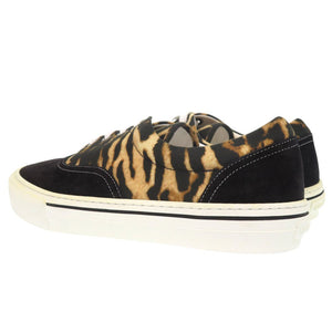 未使用品 バーバリー レオパード切替 ロートップ ローカット スニーカー 27.5cm 8017125 A1189 キャンバス スウェード ブラック ハニー 0754【中古】BURBERRY