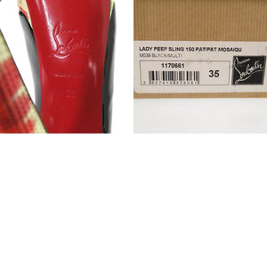 新品同様 クリスチャンルブタン レディ ピープ スリング モザイク パンプス オープントゥ 花柄 LADY PEEP SLING 150 MOSAIQU パテントレザー ブラック 0780【中古】Christian Louboutin