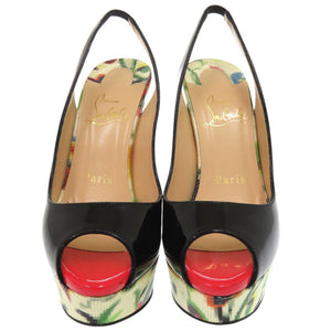 新品同様 クリスチャンルブタン レディ ピープ スリング モザイク パンプス オープントゥ 花柄 LADY PEEP SLING 150 MOSAIQU パテントレザー ブラック 0780【中古】Christian Louboutin