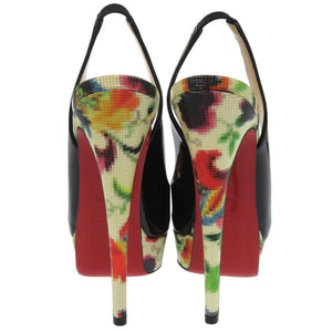 新品同様 クリスチャンルブタン レディ ピープ スリング モザイク パンプス オープントゥ 花柄 LADY PEEP SLING 150 MOSAIQU パテントレザー ブラック 0780【中古】Christian Louboutin