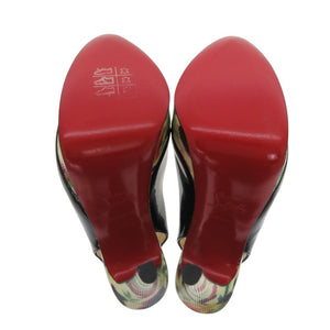 新品同様 クリスチャンルブタン レディ ピープ スリング モザイク パンプス オープントゥ 花柄 LADY PEEP SLING 150 MOSAIQU パテントレザー ブラック 0780【中古】Christian Louboutin