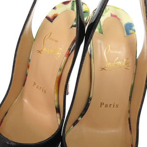 新品同様 クリスチャンルブタン レディ ピープ スリング モザイク パンプス オープントゥ 花柄 LADY PEEP SLING 150 MOSAIQU パテントレザー ブラック 0780【中古】Christian Louboutin