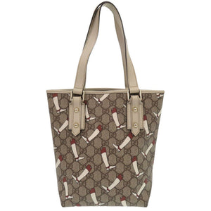 美品 グッチ GG柄 トートバッグ PVC ブーツ柄 GGスプリーム ブラウン 0786【中古】GUCCI